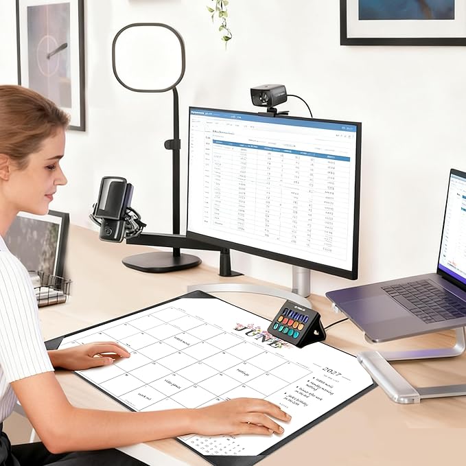 2026 Desk Calendar - 18 Month Desktop Calendars (Jan 2026–Jun 2027),Large 22x17 Monthly Calendar with Home & Office Floral Desk Pad Calendars (Black, 22 * 17)