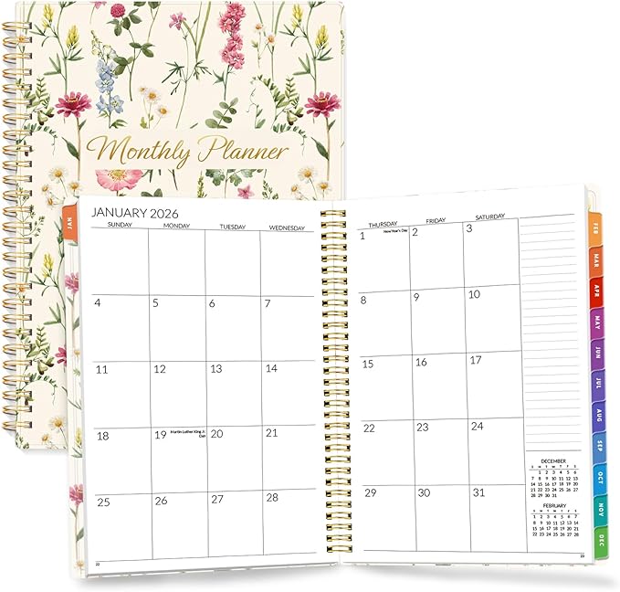 SUNEE 2026-2027 Planner - 24 Months (Jan 2026 - Dec 2027) - 7"x10" Monthly Spreads & Yearly Planner, Wildflowers