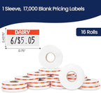 Perco Orange Reverse Print on White Dairy Labels to fit Monarch 1110 Price Gun - 16 Rolls, 17,000 Labels with Ink Roll Included