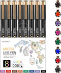 huesamhi 005 Micro Pen,8 Colors Waterproof Ink,FineLiner Pens for Art Illustration,Sketching, Anime, Bullet journal,and Technical Drawing