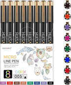 huesamhi 005 Micro Pen,8 Colors Waterproof Ink,FineLiner Pens for Art Illustration,Sketching, Anime, Bullet journal,and Technical Drawing