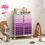 Happygrill 20-Drawer Organizer Cart Tools, Mobile Utility Storage Cart with Removable Drawers & Lockable Wheels, Rolling Storage Cart with wheels for Home Office School (Purple Gradient)