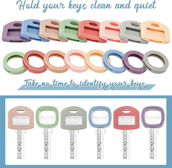 Blulu 80 Pcs Key Labels Key Color Covers Caps Tags Covers Set Plastic Keys Identifier Rings Toppers for Tags Organization House, 2 Styles(8 Morandi Color)