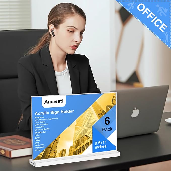 Anwesti Acrylic Sign Holder 11x8.5 Horizontal Double-Sided Plastic Display Sign Holder for Table Menu, Flyer, Office Acrylic Sign Holer 6 Pack
