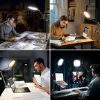 LitONES 2 Packs Led Desk Lamps for Home Office, 1200LM Dimmable Clamp-on Desktop Light, Adjustable Swing Arm Ring Light with Stand, Memory & Timer Function, Eye-Caring Design
