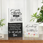 3 Pcs Inspirational Wood Box Sign Set, 5x5 Inches Motivational Quotes Wooden Blocks, Rustic Table Centerpiece Decorations