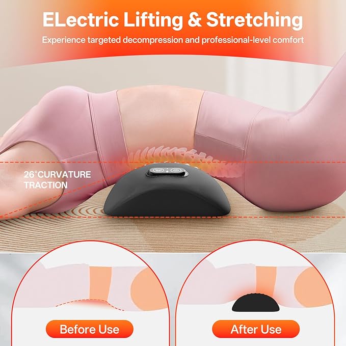 SUDAHIA 3-in-1 Electric Lumbar Support Pillow for Bed and Chair, Triple Fusion Back Massager with Heated, Vibration and Traction for Lower Back Pain Relief and Spine Support