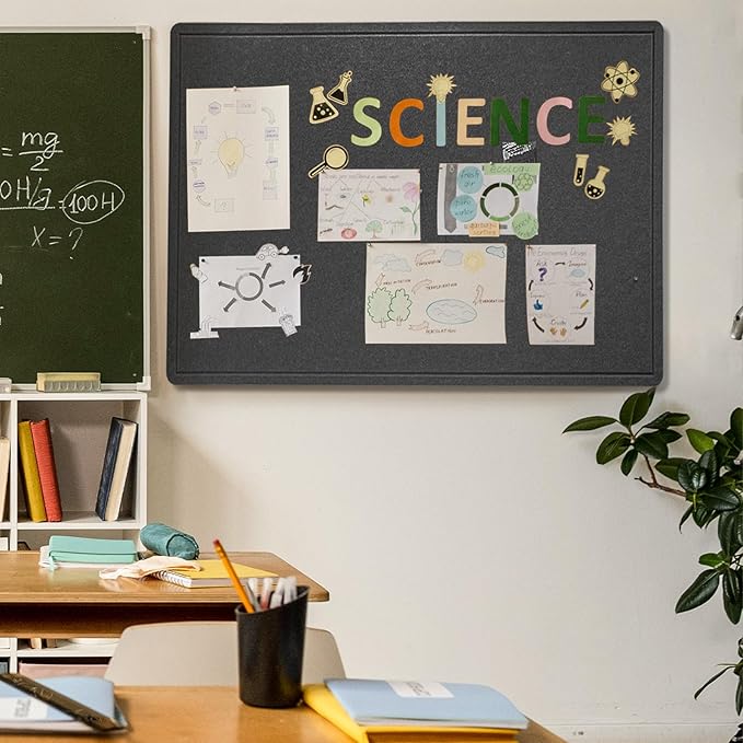 Lightomorrow Large Bulletin Board - 48 x 36 Inches, Decorative Felt Pin Board for Wall - 4' x 3' Foldable Photo Display Board with Self-Adhesive Tape, Includes 20 Push Pins - Dark Gray