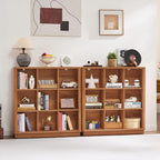 Joaxswe 9 Cube Storage Book Shelf, 41" Tall Organizer Bookshelf with Curved Edge, Wood Floor Standing 3-Tier Cubby Bookcase with Base, Country Rustic Display Book Case for Library, Office, Brown