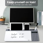 Varhomax Glass Desk Whiteboard with Calculator, Desktop Dry Erase White Board with Storage, to Do List Memo Notepad for Home and Office
