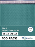 Green Poly Bubble Mailers 8.5x12 inch #2 | Self Seal Padded Envelopes | Cushioned Bubble Mailer | Usable Size 8.5x11 | Water Proof | Lightweight mailing Shipping Bags | 100 Pack Bulk