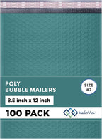 Green Poly Bubble Mailers 8.5x12 inch #2 | Self Seal Padded Envelopes | Cushioned Bubble Mailer | Usable Size 8.5x11 | Water Proof | Lightweight mailing Shipping Bags | 100 Pack Bulk