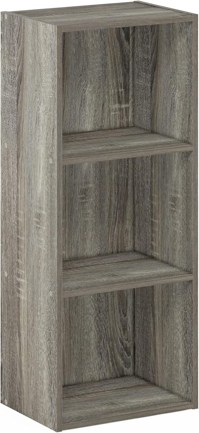 Furinno LUDER Book Shelf, 3-Cube Bookshelf, Bookcase with Open Shelves, 9.3 x 12 x 31.5, for Living Room, Bedroom, Home Office, French Oak