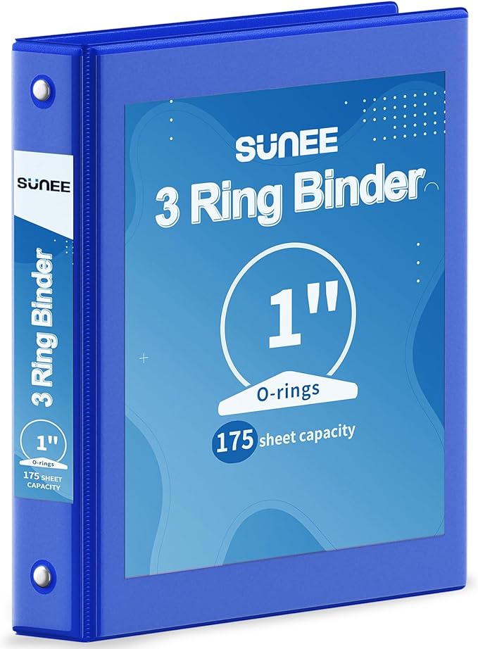 SUNEE 3 Ring Binder 1 Inch 1 Pack, Clear View Binder Three Ring PVC-Free (Fit 8.5x11 Inches) for School or Office Supplies, Cobalt Blue