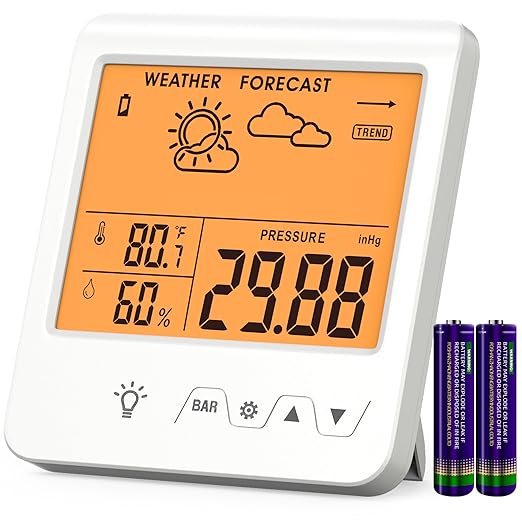 Digital Barometer Ambient Weather Forecast Clock Thermometer and Hygrometer for Golf Cart, Boat, Home, Office Easy to See Time, Temperature, Humidity, & Pressure