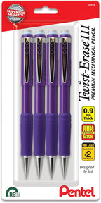 Pentel Twist-Erase III Mechanical Pencil, (0.9mm), Bold Line, Violet Barrel, Pack of 4 (QE519BP4V)