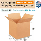 Medium Shipping & Moving Boxes 12"L x 12"W x 12"H (25-Pack) - Extra Strength 200 lb vs Regular - Corrugated Cardboard Boxes for USPS/UPS/FEDEX - Box for Shipping - Box to Pack by IDL Packaging