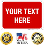 Personalized Custom Red Background Customize for Office, Business, Workplace, Home, Airbnb, Delivery Sign, 10x7 Inches, Rust Free .040 Aluminum, Fade Resistant, Made in USA by Sigo Signs