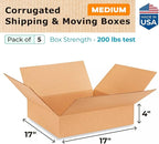 Medium Shipping & Moving Boxes 17 x 17 x 4 inches (5-Pack) - Extra Strength 200 lb vs Regular - Corrugated Cardboard Boxes for USPS/UPS/FEDEX - Durable Box for Moving - Medium Box by IDL Packaging