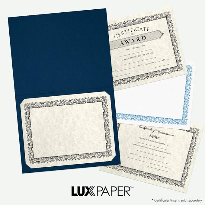LUXPaper 9.5" x 12" Certificate Holders | Nautical Blue Linen | 100lb. Cover | 25 Qty