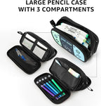 Easozoom Large Game Controller Pencil Case for Teen Boy Kid Capacity Pen Box Pouch Organizer Holder Bag with 3 Compartments & Zipper School College Office Supplies (1PCS Pencil Case) (Blue&Green)