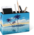 Famame Tropical Island Palm Trees Pencil Holder for Desk, Leather Desktop Container Pen Cup Storage Study Table Pen Organizer Makeup Brush Holder for Classroom Office Home
