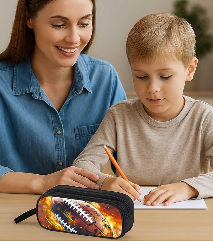 AnySmic Football Pencil Case for Boys and Girls, Sports Large Capacity Pencil Pouch for Kids, Pen Case for Elementary School Child, Polyester with Double Zipper Pen Bag Organizer Gifts for Student