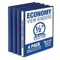 Samsill 0.5 Inch 3 Ring Binder, Made in USA, Economy Round Ring, Clear View Cover, 100 Sheet Capacity - for School, Home, Office - Blue, 4 Pack