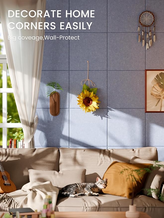 Bumusty Large Cork Board 36"x24" Alternative - 6 Pack Felt Wall Tiles with 40 Safe Removable Adhesive Tabs, 30 Pushpins, Cork Boards for Walls Pin Board Bulletin Board Office Decor (Soft Periwinkle)