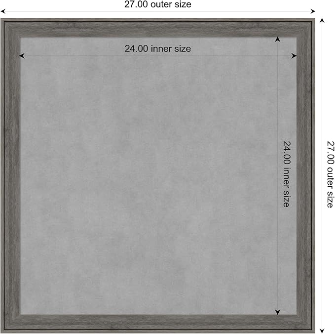 Amanti Art Grey Framed Magnetic Board 27x27 Medium Vision Board for use with Magnets, 100% Metal Sheet to Display Items as Office Decor or for Home Organization in mudroom, Kitchen or Kids Room