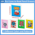 party greeting 100Pcs I Love to Read Pencil Erasers Fun Erasers Bulk for Kids Read Across America Prizes Drawing Sketching Supplies Reading Positive Reward Gift School Classroom Teacher Colorful