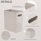 Beige White Trash Can Waste basket,3/4 Gallon Office Pu Leather Wastebasket with Gold-Tone Edging Decoration for Bathroom, Garbage Cans for Toilet Bedroom Living Room, Office home modern decor
