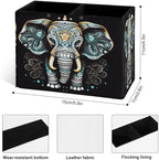 Famame Vintage Lotus Ethnic Elephant Pencil Holder for Desk, Leather Desktop Container Pen Cup Storage Study Table Pen Organizer Makeup Brush Holder for Classroom Office Home
