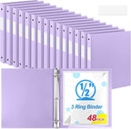 Henoyso 48 Pcs 3 Ring Binder 0.5 Inch Round Fits Letter Size 8.5'' x 11'' Paper Plastic Flexible Binder Bulk Holds 140 Sheets with 1 Pockets Versatile Organizer for Home Office School (Light Purple)