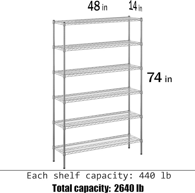 Regal Altair 14" Deep x 48" Wide x 74" Height Wire Shelving Kit | 6-Tier | NSF Commercial Storage Rack Unit