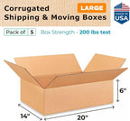 Large Shipping & Moving Boxes 20 x 14 x 6 inches (5-Pack) - Extra Strength 200 lb vs Regular - Corrugated Durable Large Moving Boxes - Shipping Box for USPS, FEDEX - Packing Box by IDL Packaging