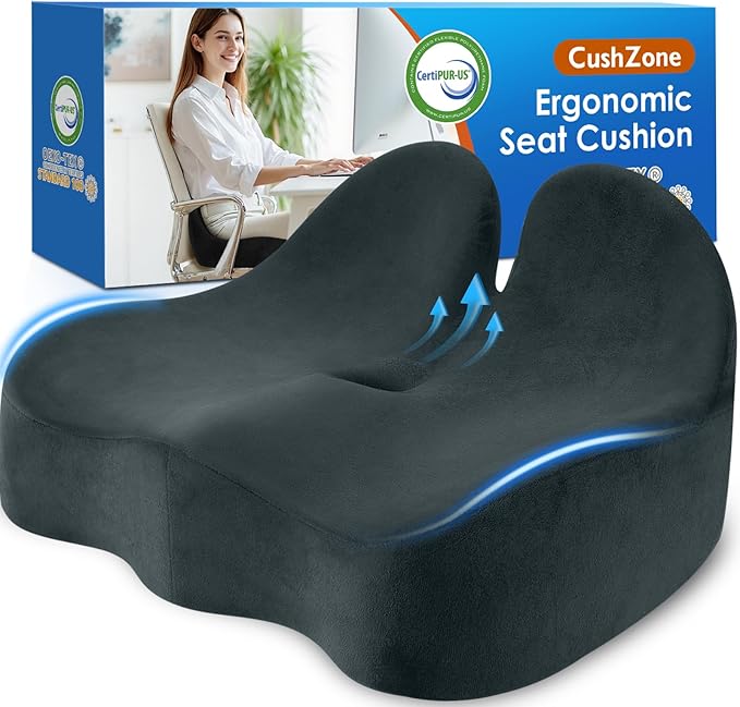 CushZone Seat Cushion, Memory Foam Office Chair Seat Cushion for Office Chairs/Car/Long Trip/Desk Chair/Gaming, X-Large Size for Sciatica & Hip & Tailbone Pain Relief, Sciatica Support (Deep Green)