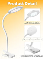 deeloop LED Clip on Light,100% Infinite Dimmable Reading Book Lights in Bed Headboard, 450LM Touch Control Desk Lamp with Clamp, Eye-Care 3 Color Temperature Flexible Rotation for Bedside Night Light