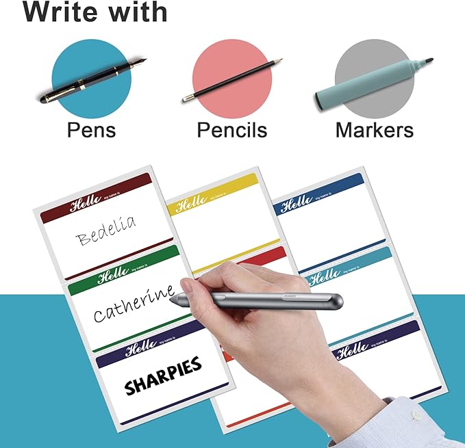 MFLABEL® Hello My Name is Stickers - 200 Colorful Name Tags Labels for Office, Meeting, School, Home - 8 Assorted Colors - 3.5" x 2.25" Self-Adhesive Name Badges