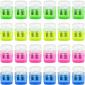 AUSTARK 24Pcs Pencil Sharpener Manual, Assorted Color Small Dual Hole Pencil Sharpeners Bulk with Lid with Lid for School Office Home (Rectangle-24)