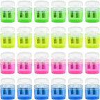 AUSTARK 24Pcs Pencil Sharpener Manual, Assorted Color Small Dual Hole Pencil Sharpeners Bulk with Lid with Lid for School Office Home (Rectangle-24)
