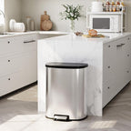 50L / 13.2 Gallon D-Shaped Stainless Steel Step Trash Can, Soft-Close Lid, Removable Inner Bin, Fingerprint Resistant, Space-Saving Garbage Bin for Kitchen, Bathroom, Outdoor, Home Office, Compost