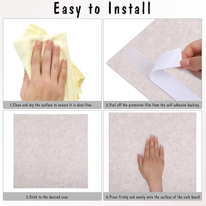 Thboxes Large Cork Board 36" x 24", 6 Pack Felt Wall Tiles with Colored Pushpins, Bulletin Board with Removable Self-Adhesive Strips, Pin Boards Cork Boards for Walls Office Home-Light Tan