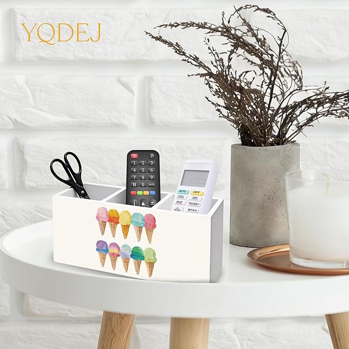 YQDEJ Summer Ice-Cream Pen Holder for Desk Accessories Lovers Gifts, Watercolor Ice Cream Cone Wooden Box Sign Desk Pencil Holder Organizer for Kids Room Home Classroom Decoration