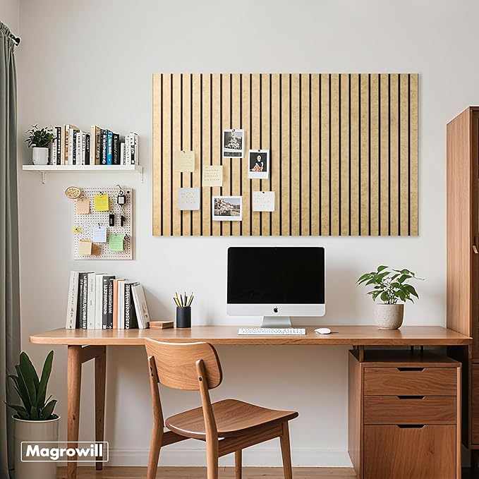 Cork Board Tiles for Wall with Push Pins, Removable 48" x 24" Slat Bulletin Board Sets, Adhesive Pin Board | Magrowill 6 Packs Felt Panels for Office Home Classroom Dorm Interior Wall Decor