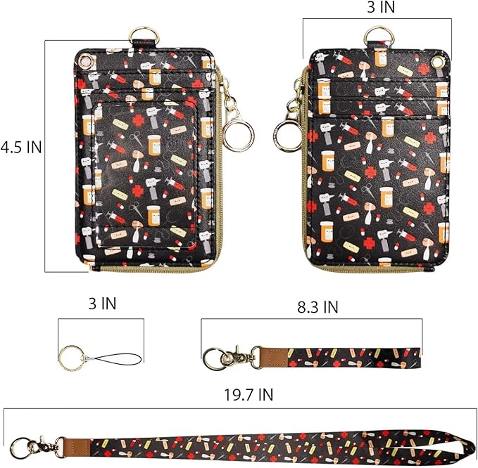 bolimoss Nurse Badge Holder with Lanyard and Keys,Funny Medical Lanyards for ID Badges Name Tags ID Card Holder,Lanyard Wallet for Women Men Work Doctor (Pharmacy Technician Pharmacist Pattern)