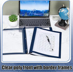 Teling 36 Pcs Report Covers with 3 Prong Fasteners Clear Front Presentation Folders Frame View Poly Report Folder Presentation Binder for Paper Document School Office (Navy Blue)