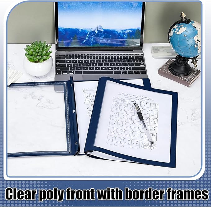 Teling 36 Pcs Report Covers with 3 Prong Fasteners Clear Front Presentation Folders Frame View Poly Report Folder Presentation Binder for Paper Document School Office (Navy Blue)