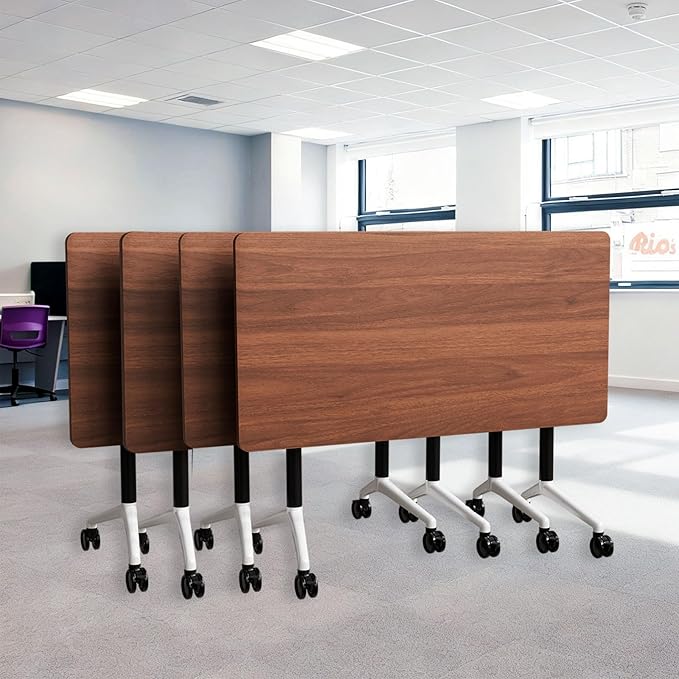Goakwwuz Conference Room Table, Folding Conference Tables,Thicken Grey Tabletop,Flip Top Wooden Seminar Meeting Room Table for Conference Room Offices (4, Walnut, 55.1”)