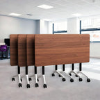 Goakwwuz Conference Room Table, Folding Conference Tables,Thicken Grey Tabletop,Flip Top Wooden Seminar Meeting Room Table for Conference Room Offices (4, Walnut, 55.1”)
